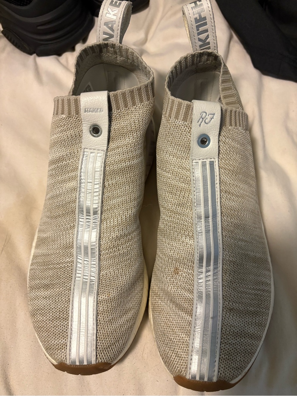Adidas Ultra Boost Beige Knit Slip-On Sneakers with Stripe